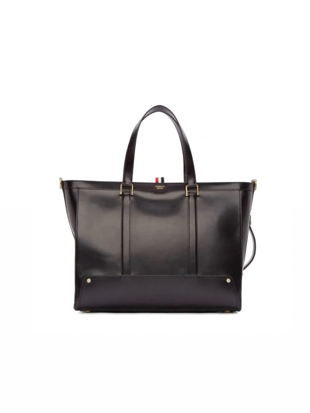 THOM BROWNE Black Leather Tote Bag